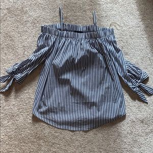 Blue White Striped Off the Shoulder